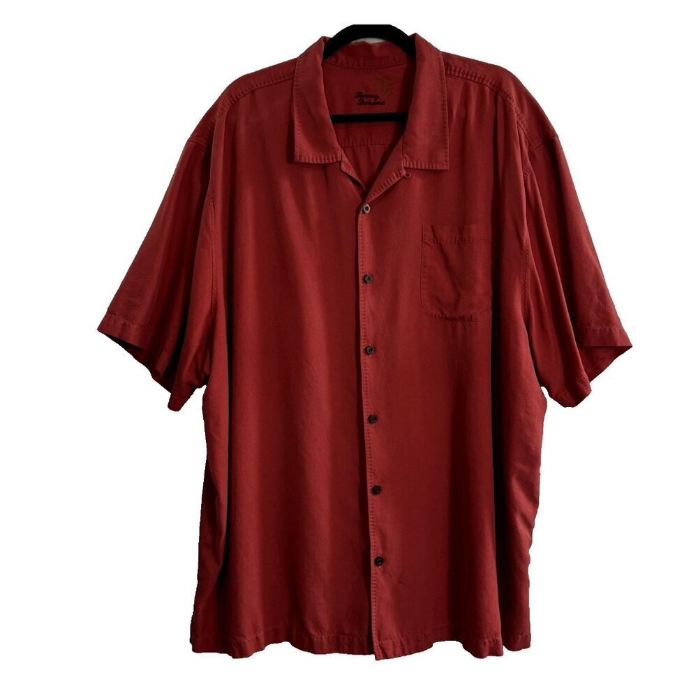 TOMMY BAHAMA Men Silk Shirt Button Front Short Sleeve Sz 3xb Red Hawaiian‎ 27-2